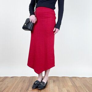 Vintage Merino Wool Column Midi Maxi Skirt Knit High Rise Long Casual Canadian